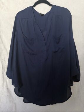 torrid Navy Split V-Neck Pullover Blouse